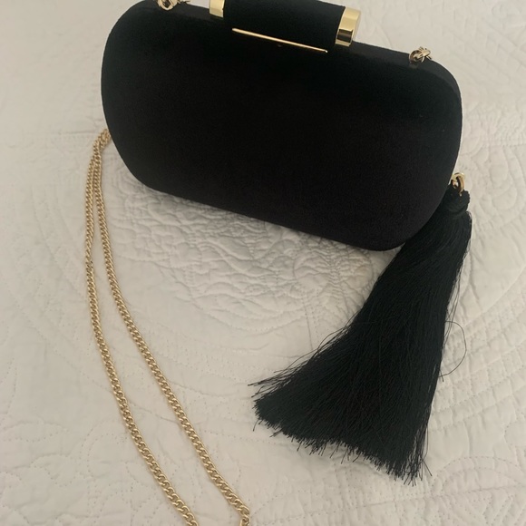 Black Velvet Olga Berg Gold Hardware Clutch - Brand New - Picture 7 of 7